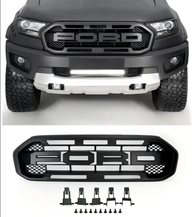 2019-2023 Ford Ranger Black Raptor Style Front Bumper Grill Replacement Black Grille