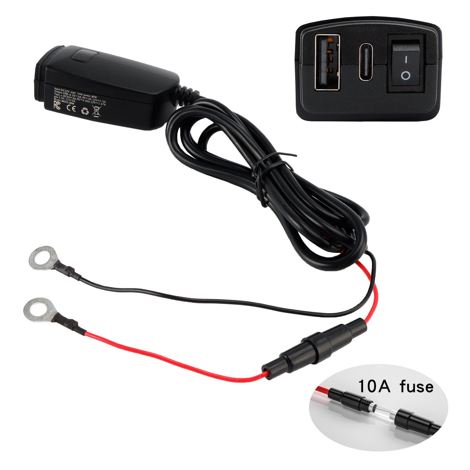 Motorcycle USB Super Fast Charger Handlebar Holder PD+QC3.0 Tpye-C Power Adapter