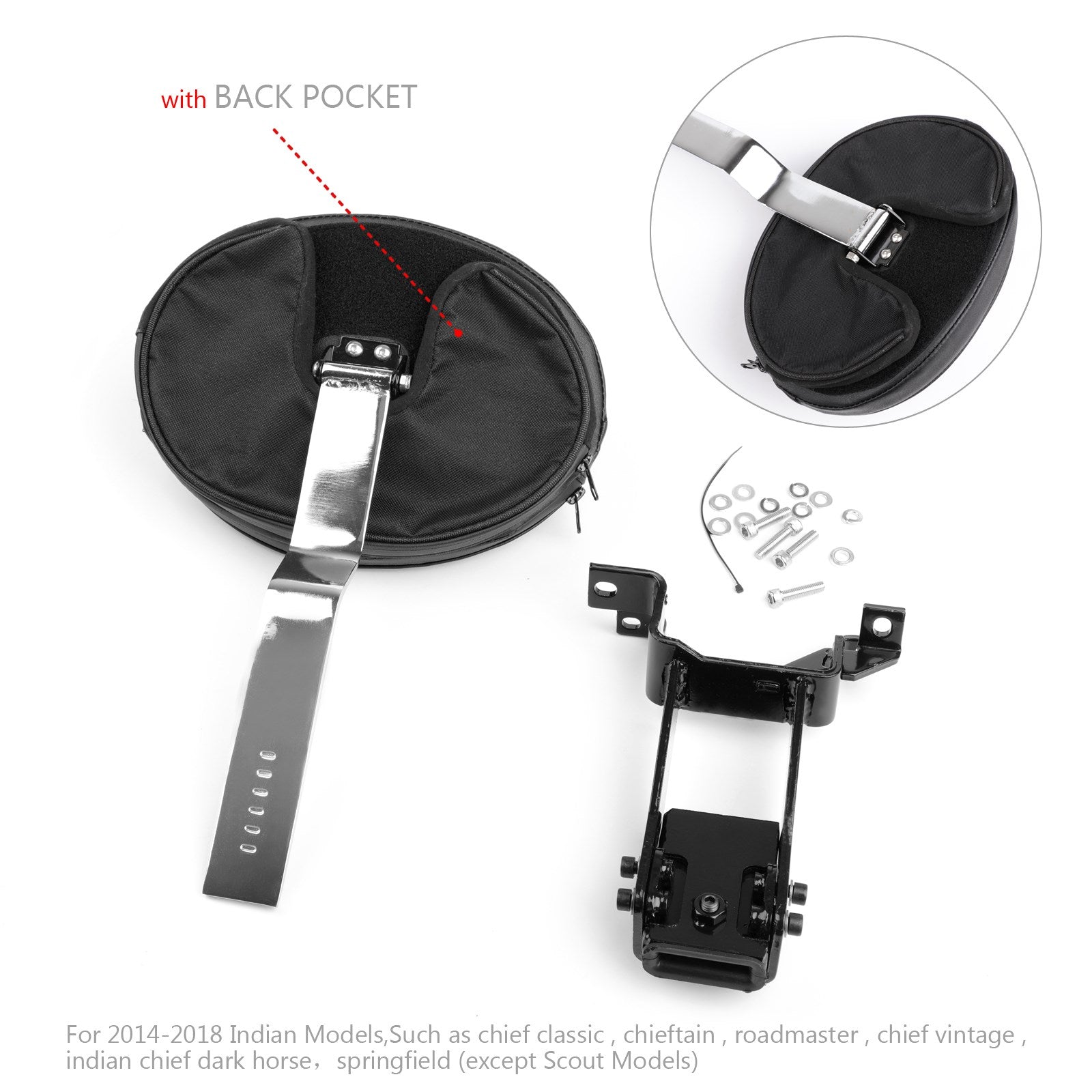 Plug-in Driver Backrest w/ Mounting Kit For Indian Chief 2014-2023 Chrome