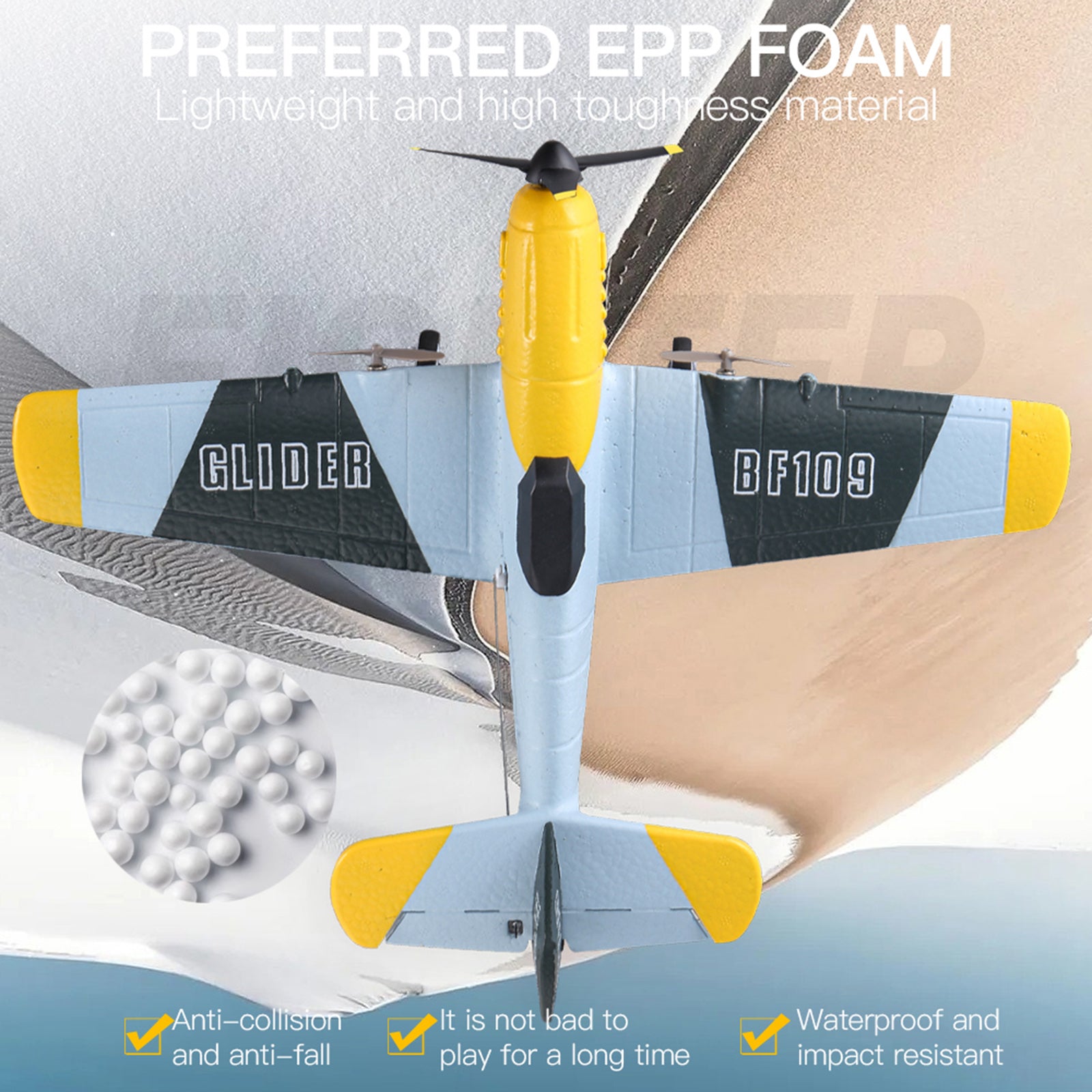 RC Plane 3Channel BF-109 Airplane Toys 2.4GHZ 6-Axis Gyro Plane With 2 Batteries