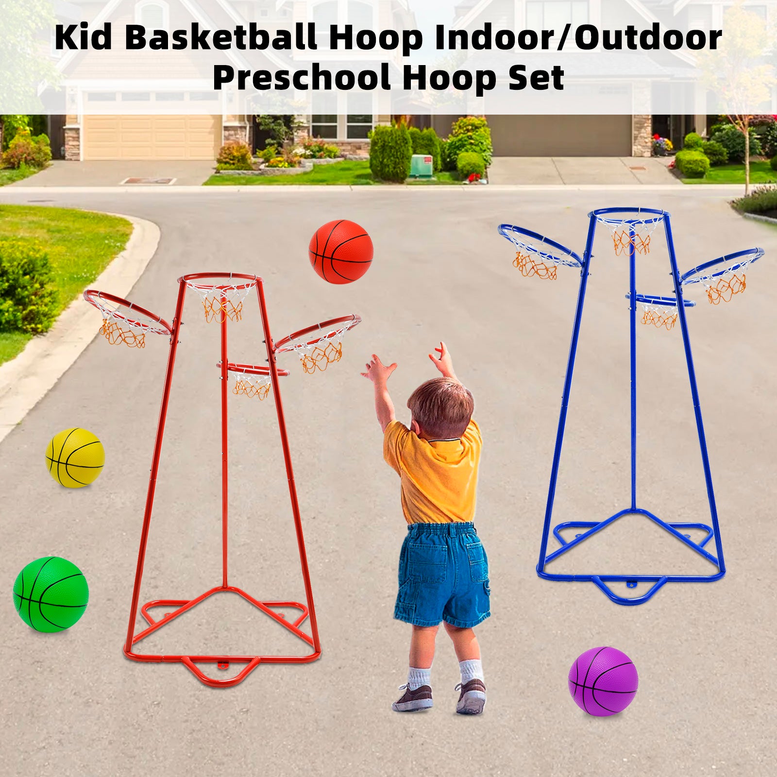 Early Learning 4 Hoop Kid Basketball Hoop Indoor/Outdoor Preschool Hoop Set