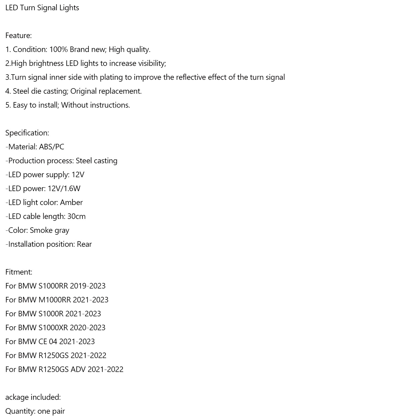 BMW S1000XR S1000R R1250GS ADV CE 04 2020-2023용 LED 방향 지시등