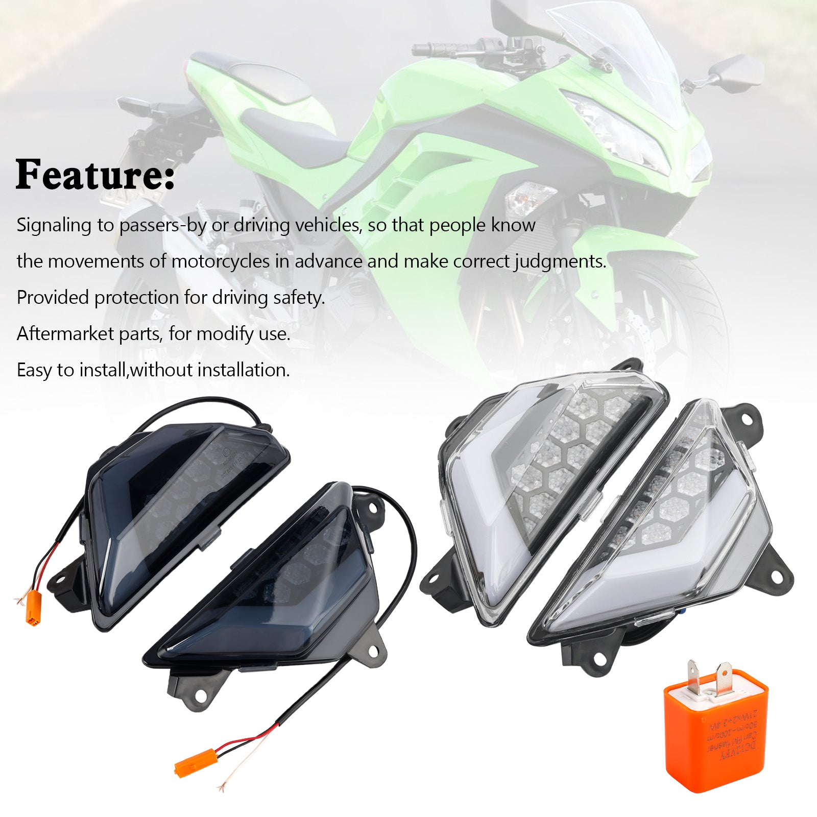 가와사키 닌자 300 400 650 ZX-6R ZX-4RR 2013+ LED 전면 방향 지시등