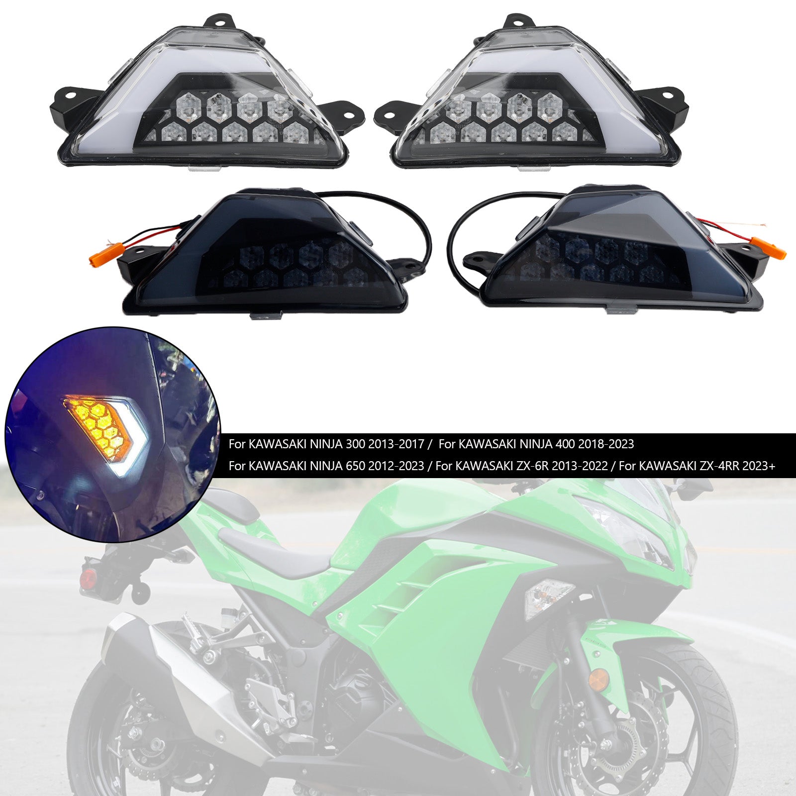 가와사키 닌자 300 400 650 ZX-6R ZX-4RR 2013+ LED 전면 방향 지시등