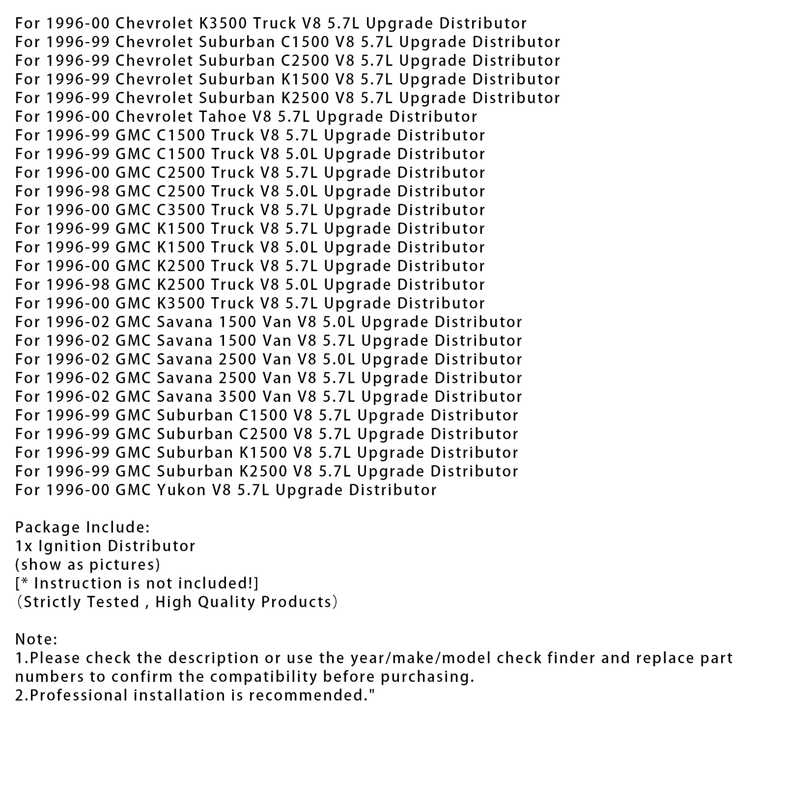 1996-1998 Chevrolet K2500 Truck V8 5.0L Upgrade Distributor Ignition Distributor 12570425