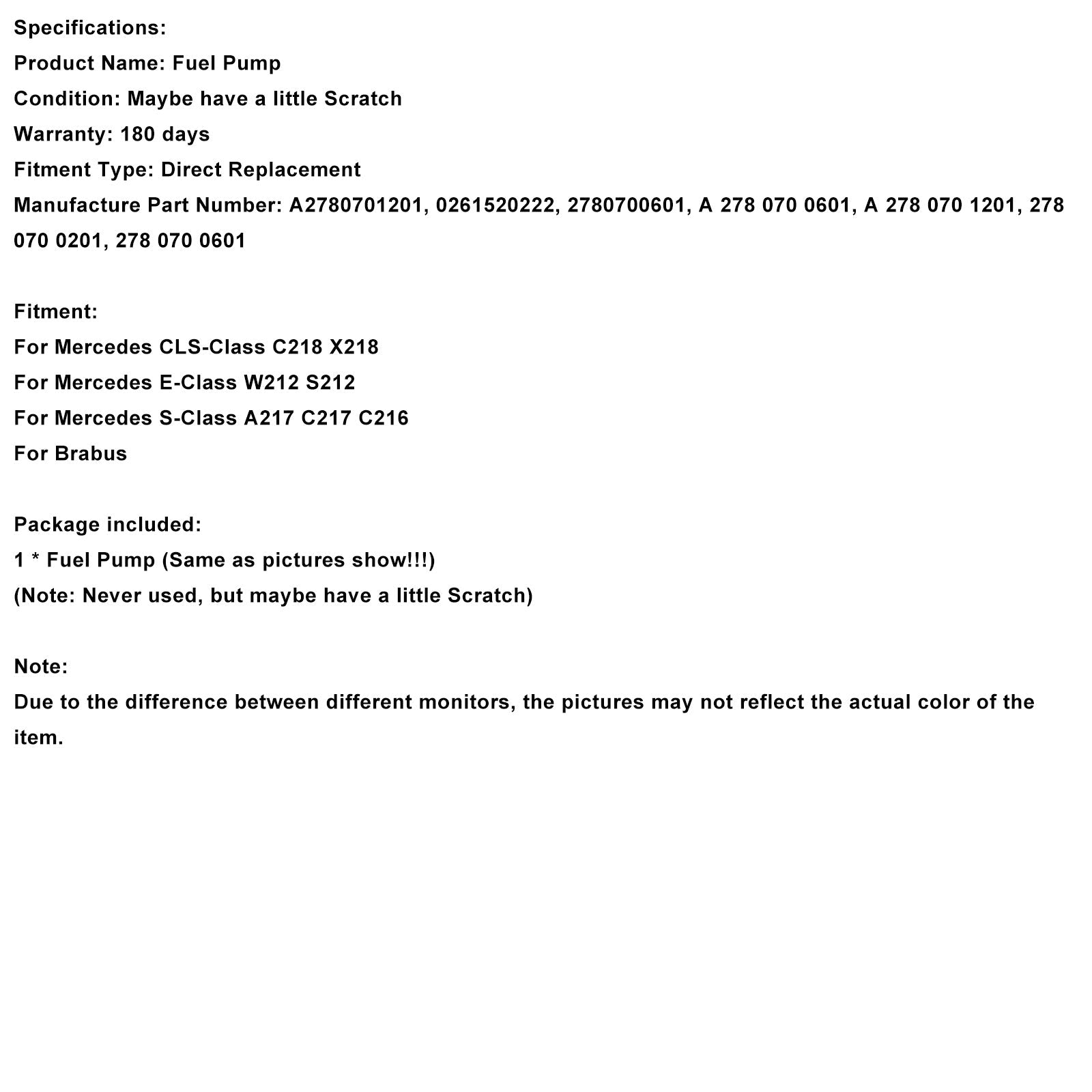 Brabus High Pressure Fuel Pump A2780701201 0261520222 2780700601