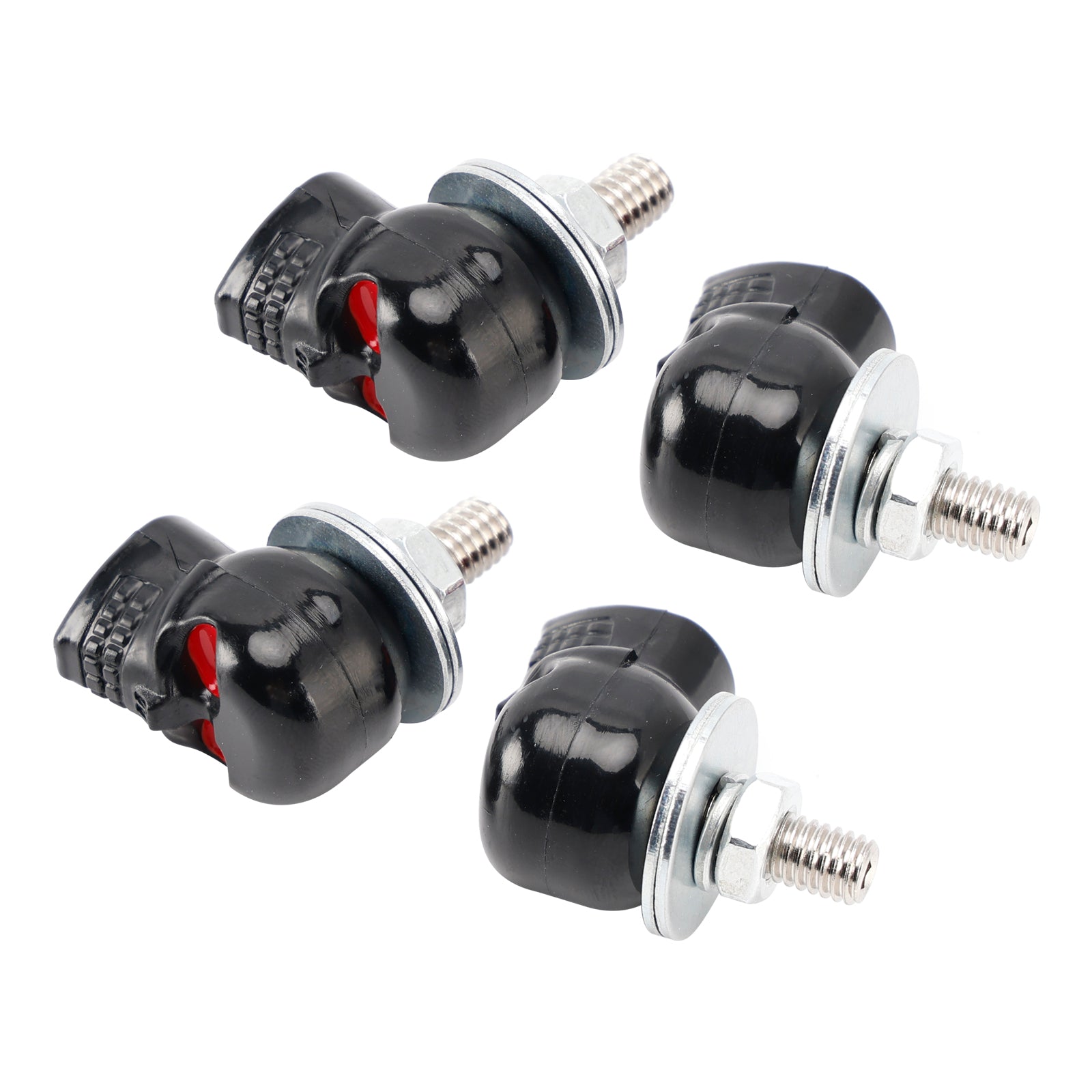 4x Motorcycle Bike Plastic Black Skull License Plate Bolt On Screw On Frame Nut