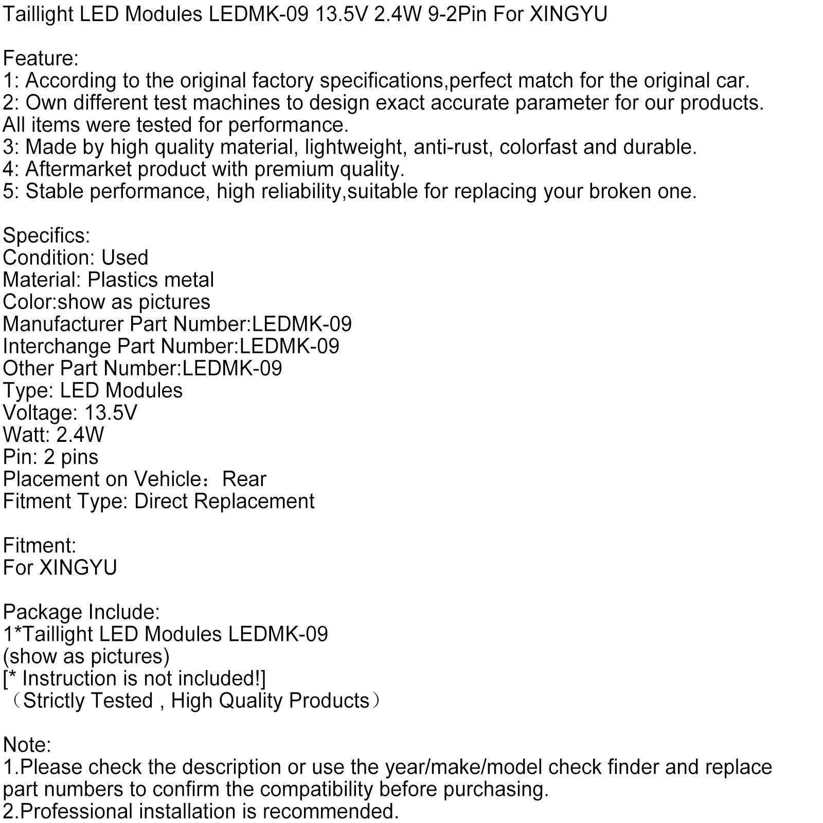 Taillight LED Modules LEDMK-09 13.5V 2.4W 9-2Pin For XINGYU