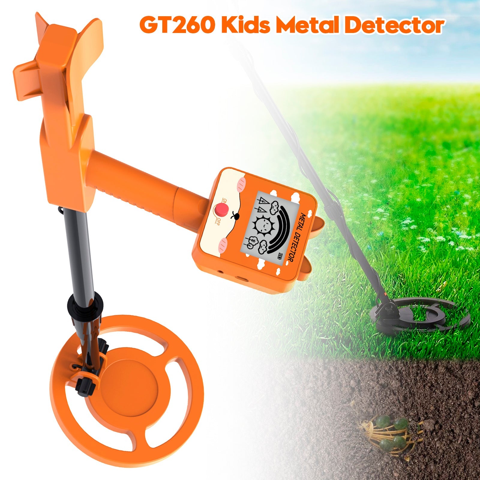 GT260 Kids Child Treasure Seeker Metal Detector Waterproof 6.3" Search Coil ORG