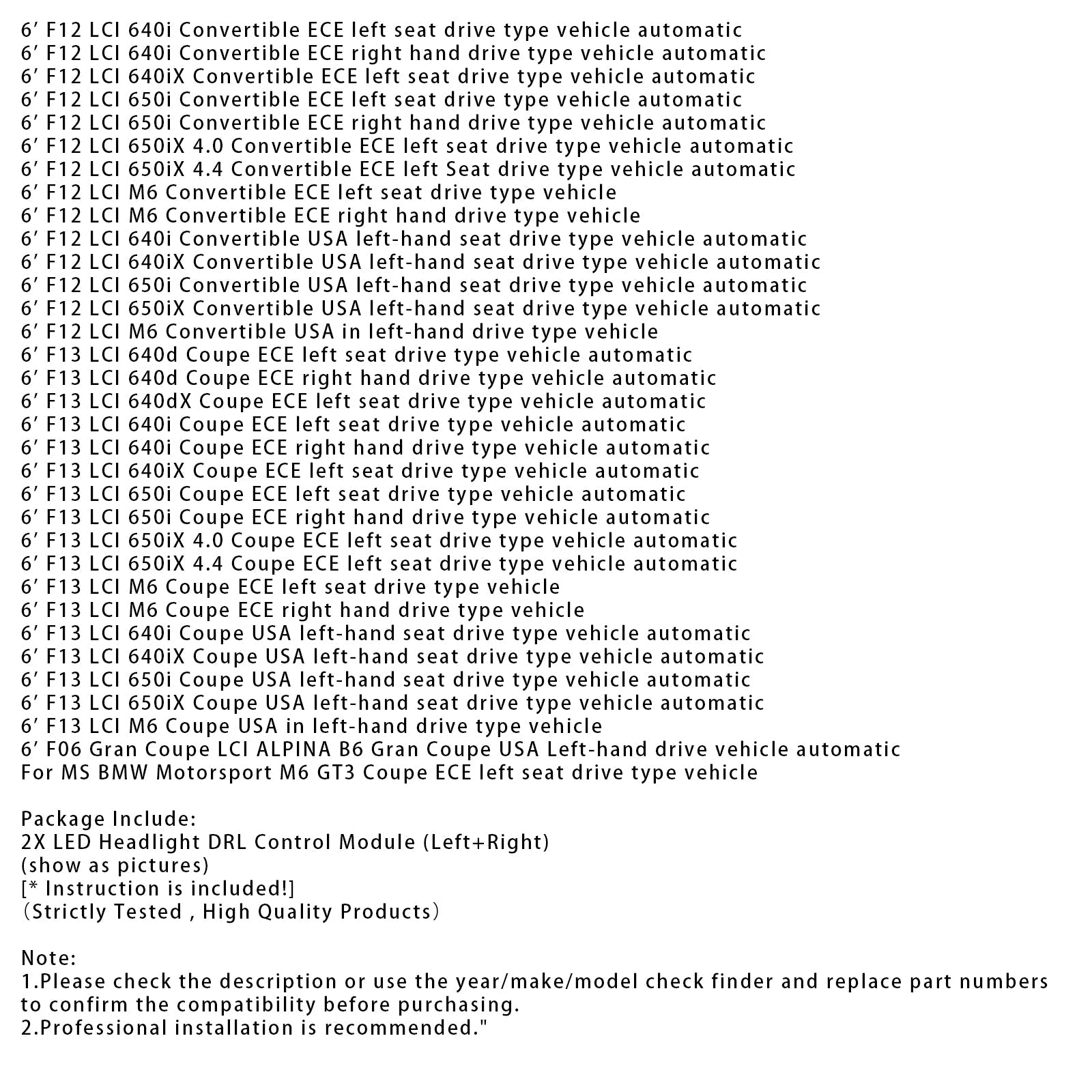 2016-2019 BMW F06 F12 F13 LCI M6 6 SERIES 2pcs Angel Eye DRL LED Module