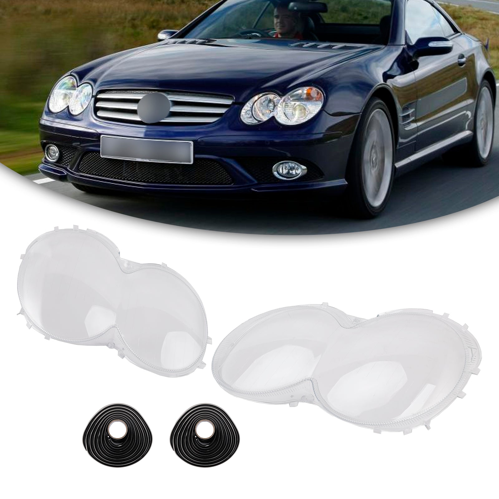 2003-2008 Benz W230/R230 SL500 SL600 2Pcs Headlight Shell Lens Cover+Glue