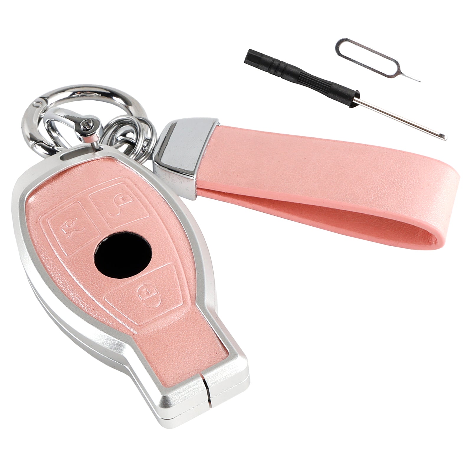 Benz GLC GLK CLS Leather Alloy Aluminum TPU Car Key Pink Case Cover