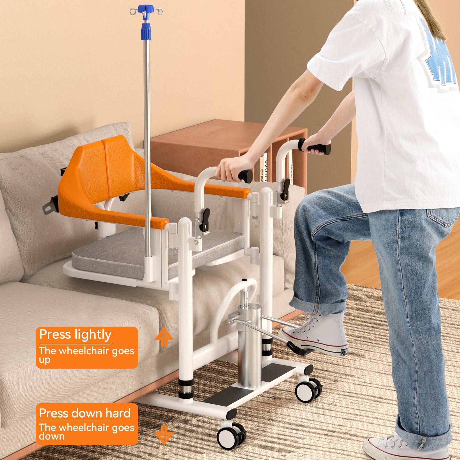 Widen Patient Chair Hydraulic Transferred Lift Wheelchair 180 degrees Split Seat