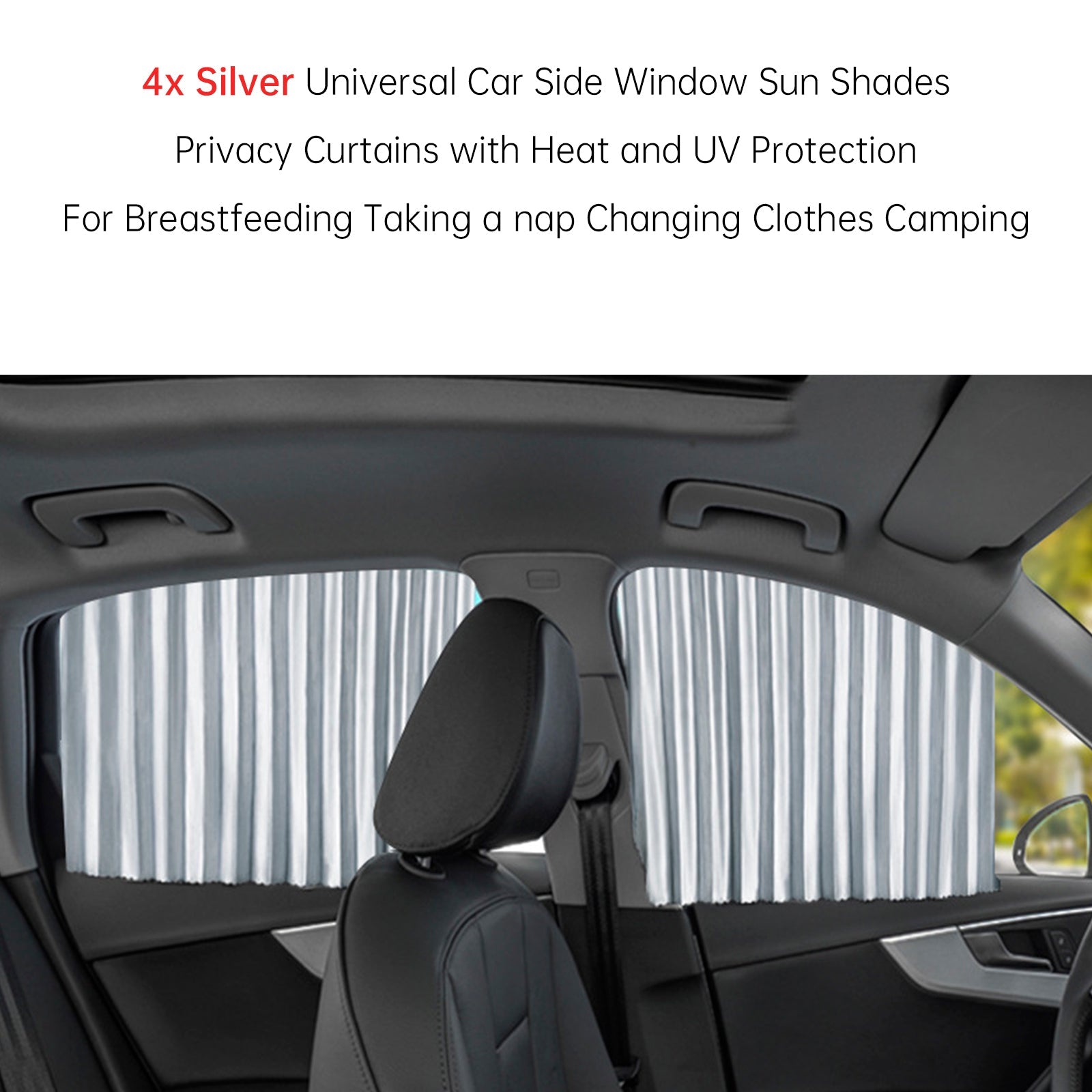 4x Universal Car Side Window Sun Shades Silver For Breast feeding Taking a nap