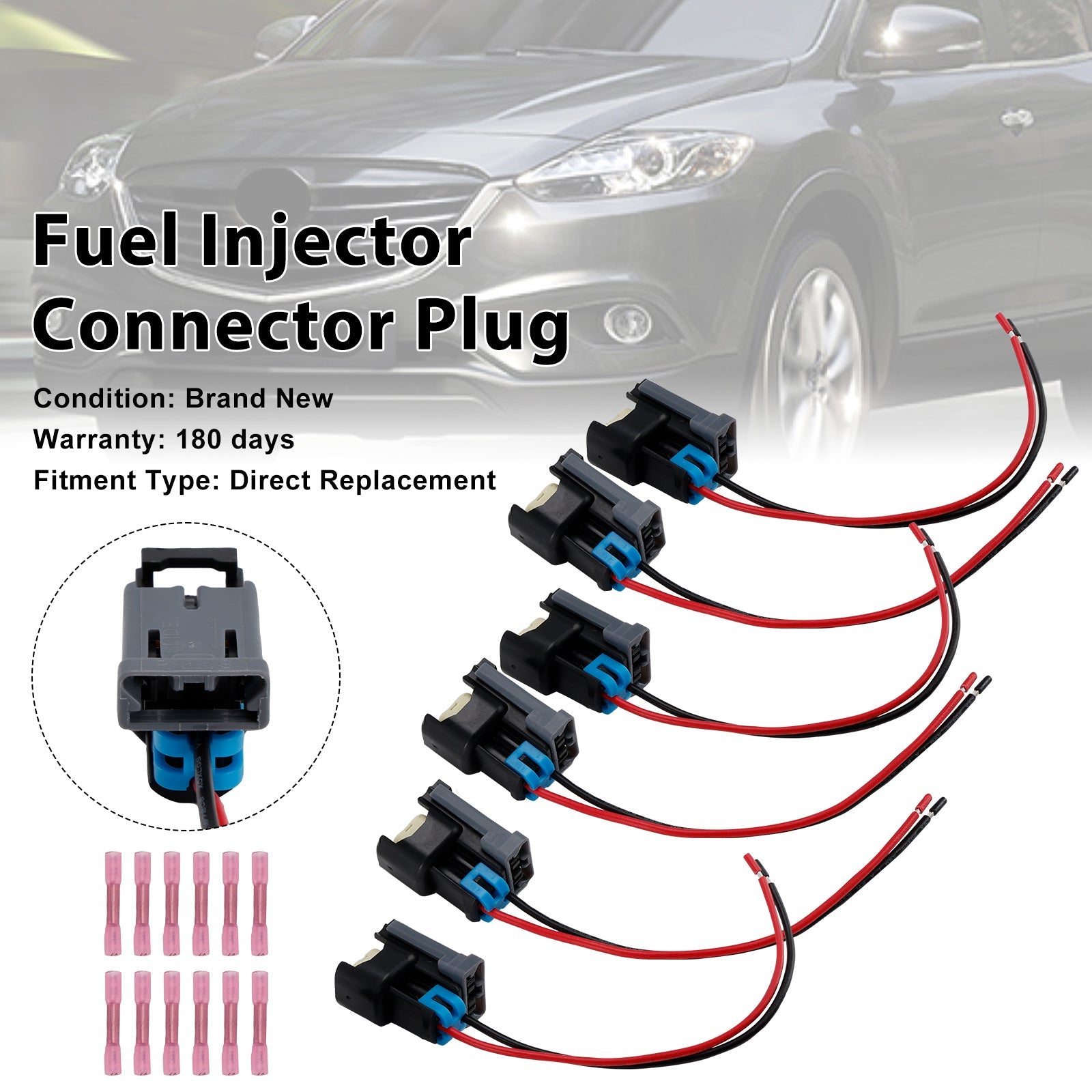 6PCS Fuel Injector Connector Pigtail Plug Wiring Harness Fit Ford Fit Chevy