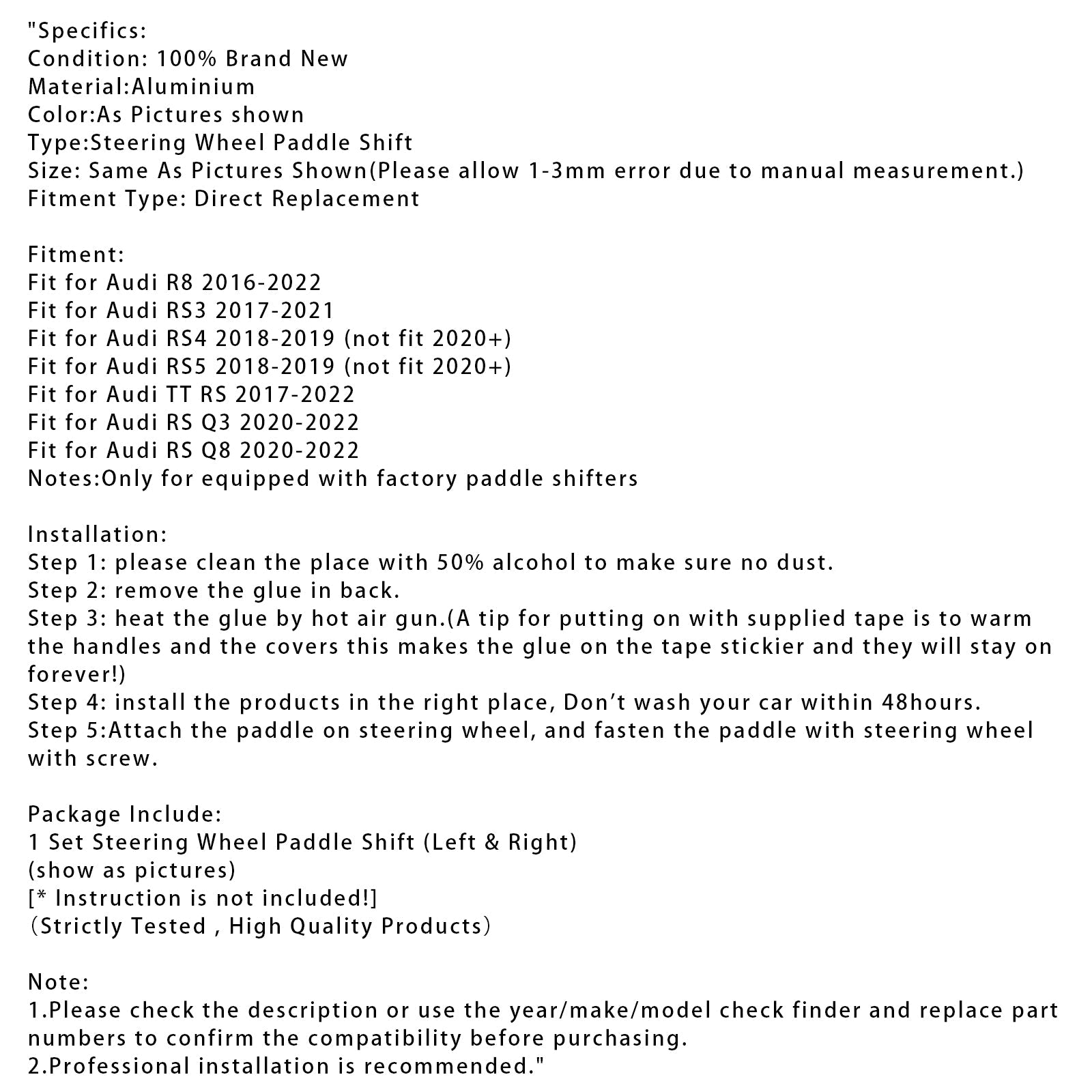 Steering Wheel Paddle Shifter Extension For Audi RS5 RS3 TT RS Aluminium