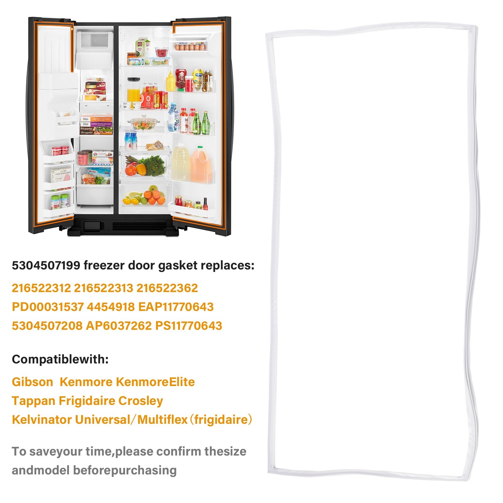5304507199 Freezer Door Gasket for Kenmore Refrigerator AP6037262 5304507208