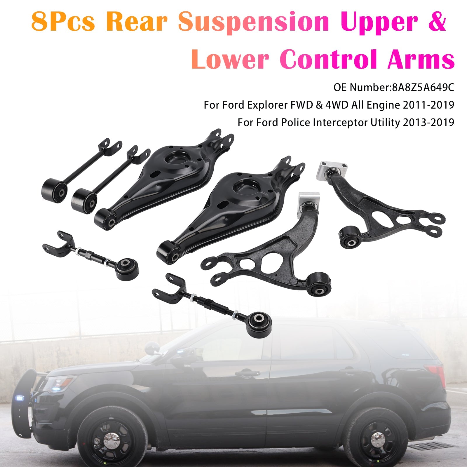 8Pcs Rear Suspension Upper & Lower Control Arms for Ford Explorer 2011-2019