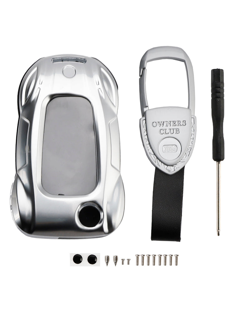 VW Polo Skoda Leather Alloy Zinc Car Key Silvery Case Cover