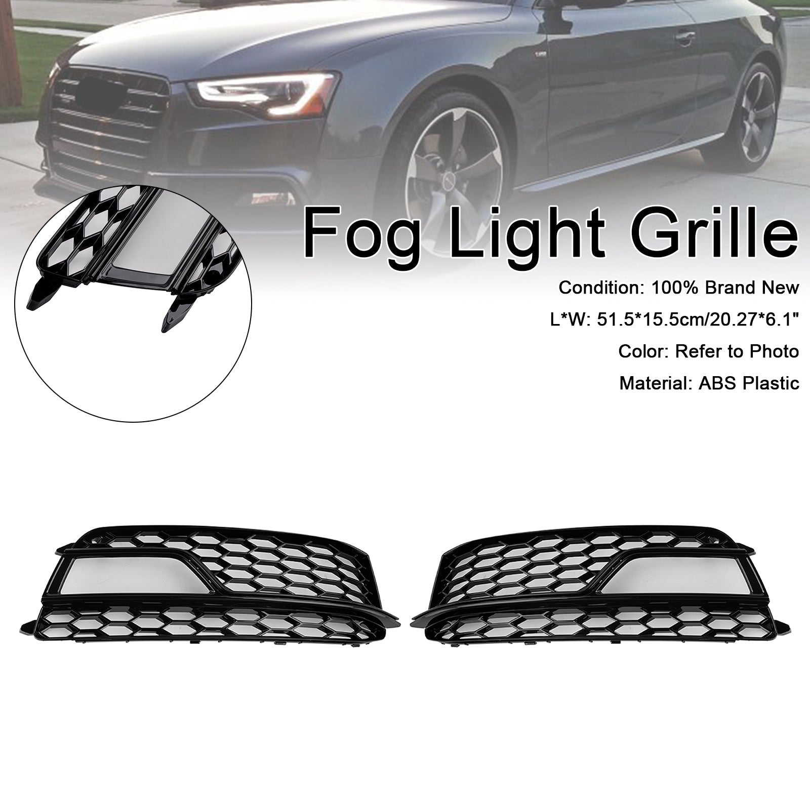 2013-2016 AUDI A5 S-Line S5 2PCS Front Fog Lamp Black Grille Grill