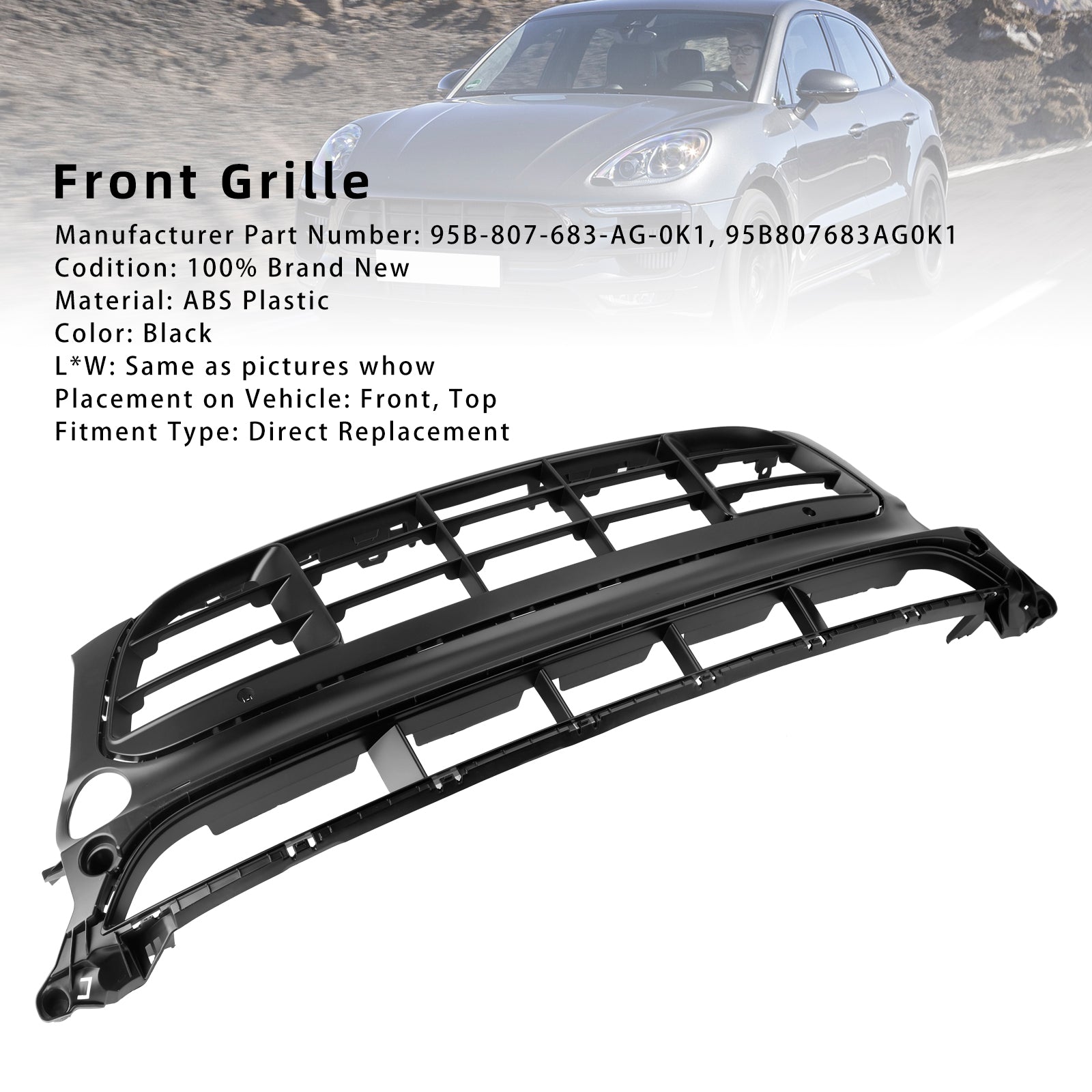 Front Bumper Grill Grille 95B807683-AG-0K1 Fit Porsche Macan GTS 2014-2017