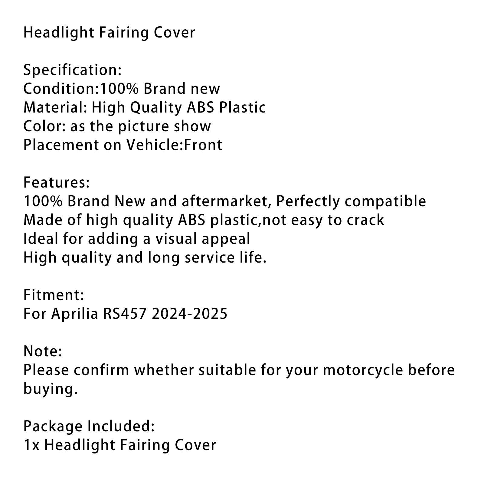 2024-2025 Aprilia RS457 RS 457 Headlight Fairing Windshield Cover