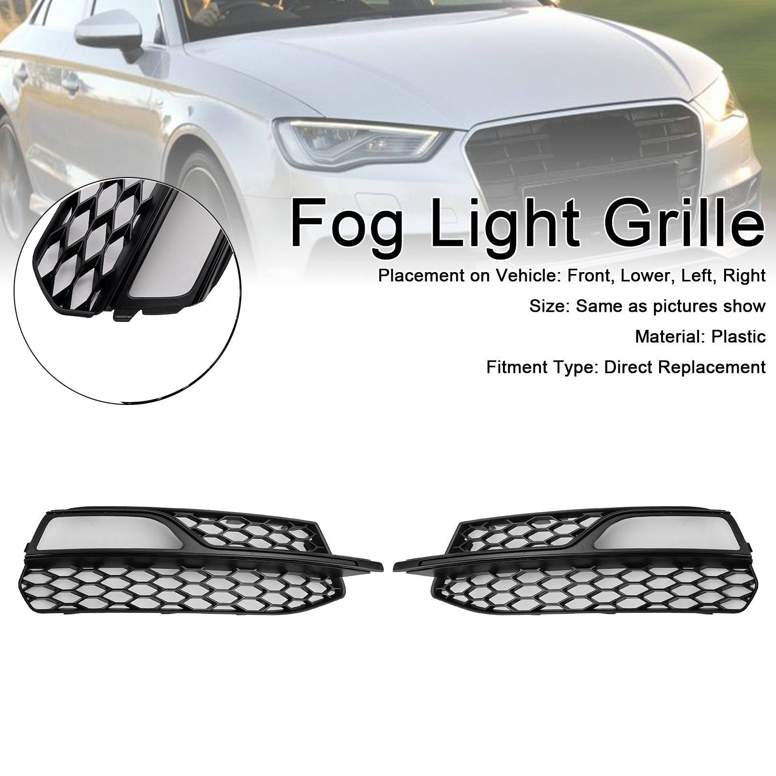 2013-2016 AUDI A3 S3 S-Line Front Lower Bumper Fog Light Cover Grille