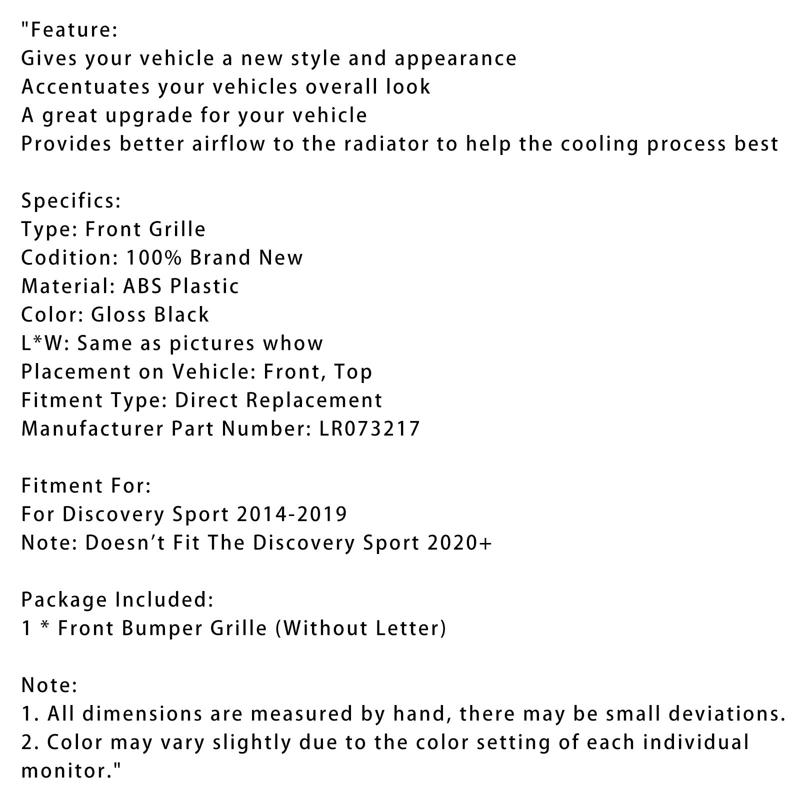 2014-2019 Discovery Sport L550 Dynamic Style Front Bumper Grille LR073217
