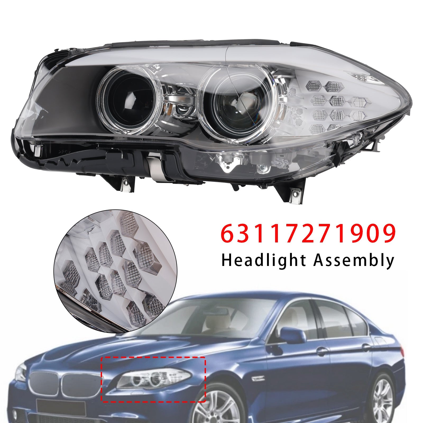 2010-2013 For BMW 5 Series F10 Saloon Xenon LED DRL Left Headlight W/O AFS 63117271909