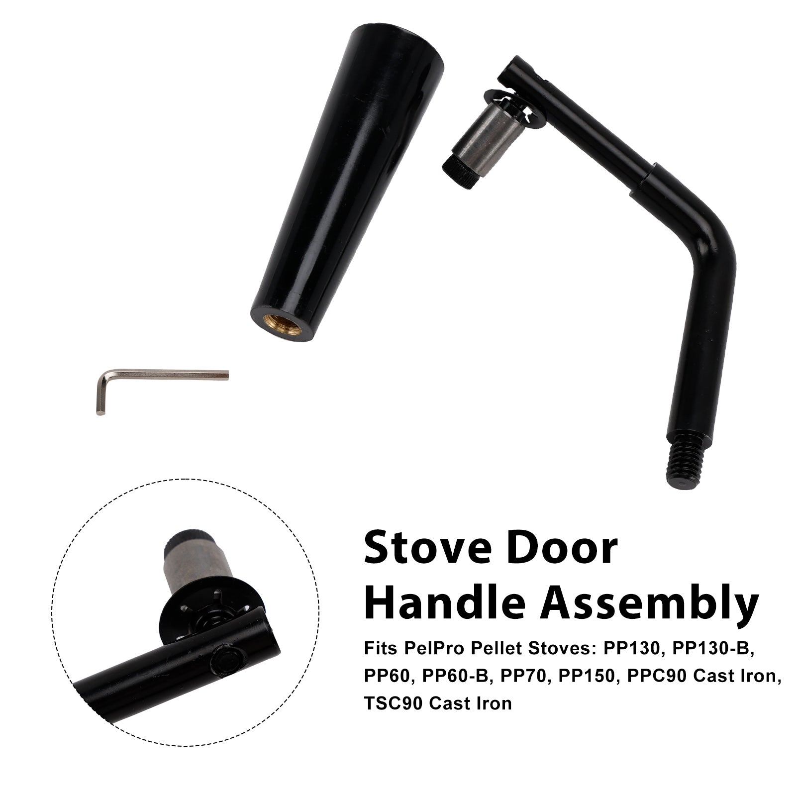 Quadra-Fire Stoves Outfitter-I/II Threaded Door Handle Assembly for PelPro Stoves PP60 PP70 PP130 PP150 PPC90 TSC90 Pleasant Hearth Stoves PH35PS PH50CABPS PH50PS # SRV7093-024D