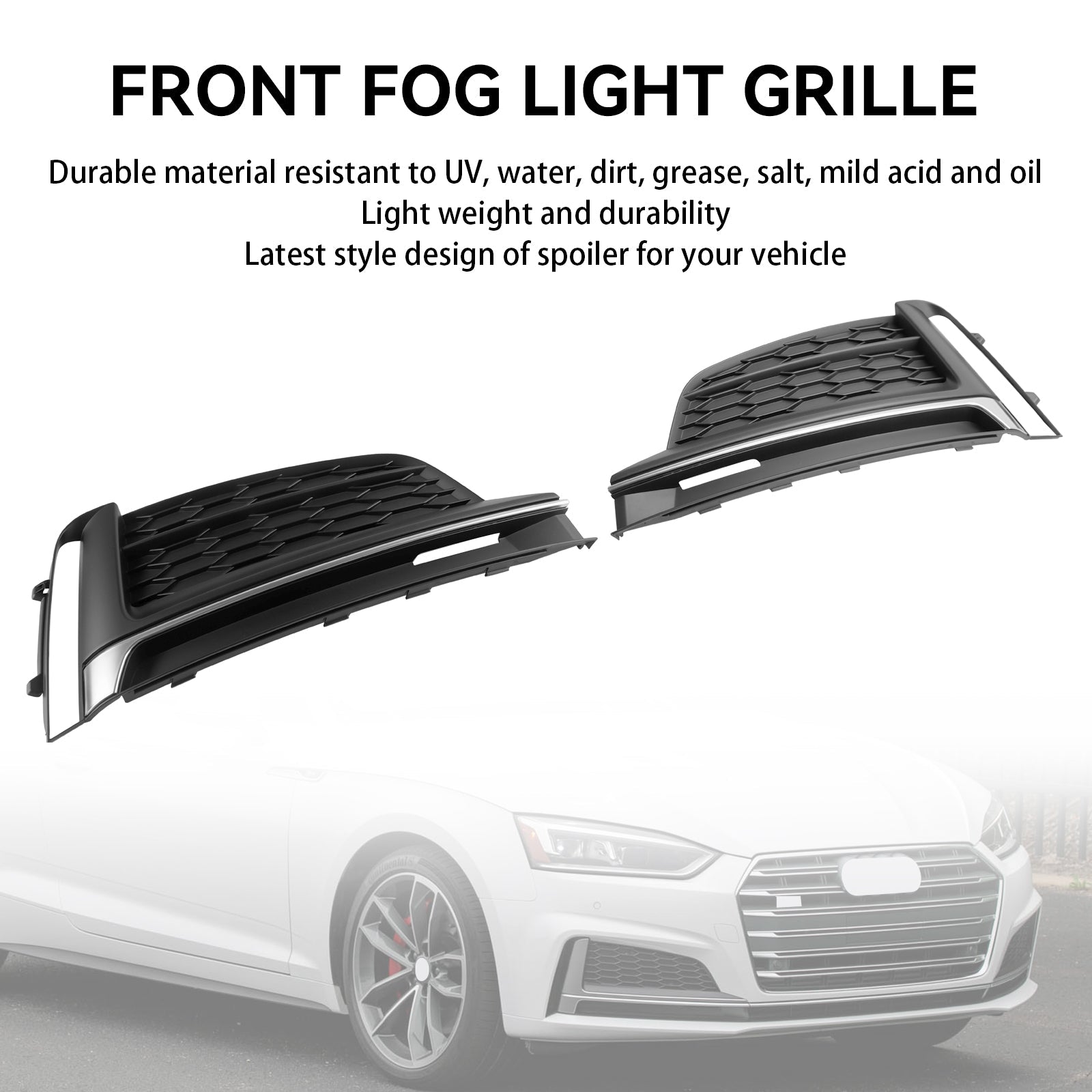 Audi A5 S-Line S5 2018-2019 2PCS Front Bumper Fog Light Grille Cover Trim
