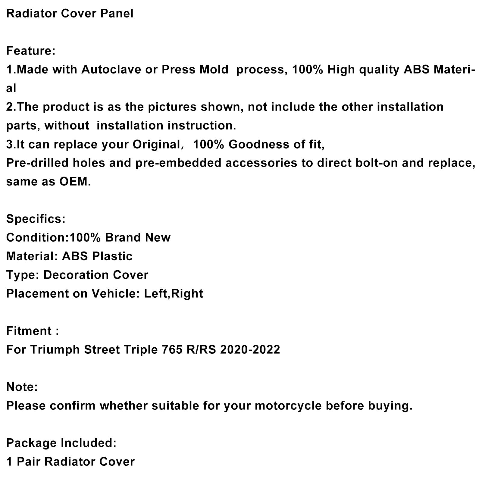 2020-2022 Street Triple 765 R/RS Radiator Side Cover Fairing Panels