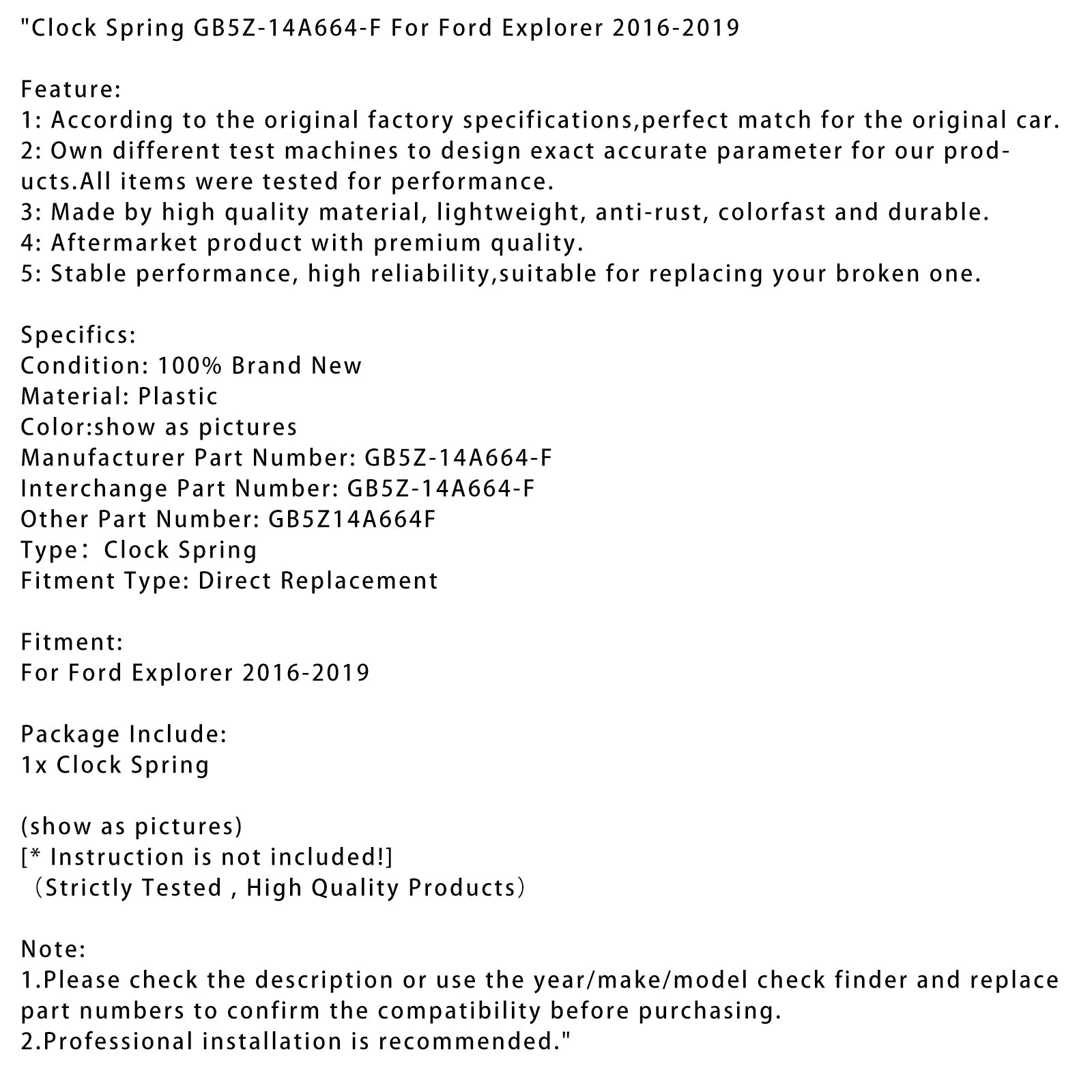 2016-2019 Ford Explorer Clock Spring GB5Z-14A664-F