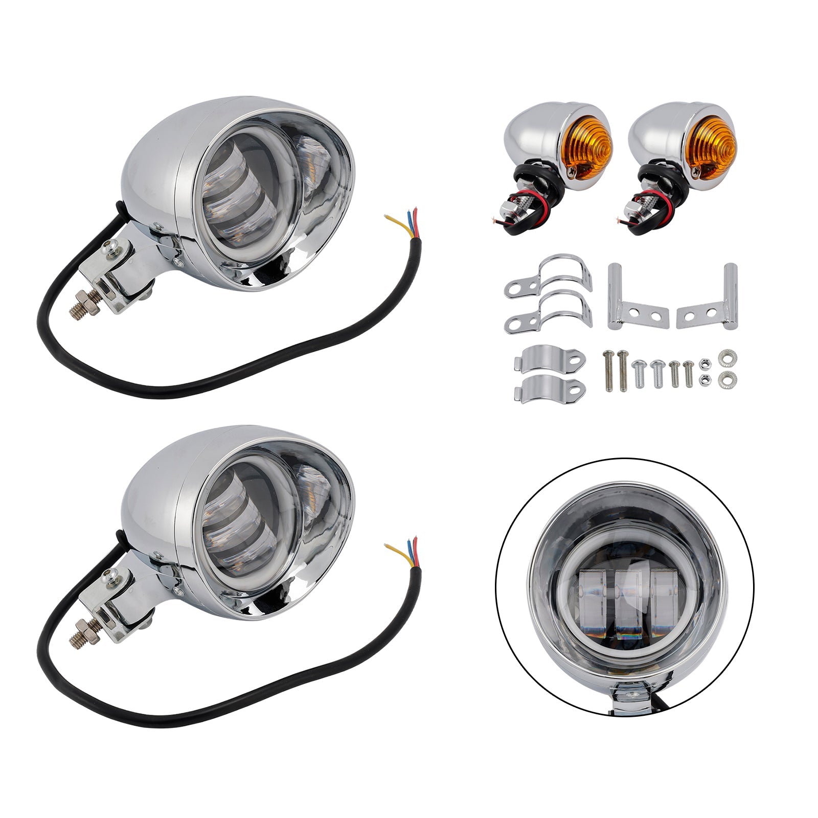 #D18 Headlight Lamp Spotlight Universal Coler Switch Fits Chrome For Motorcycle