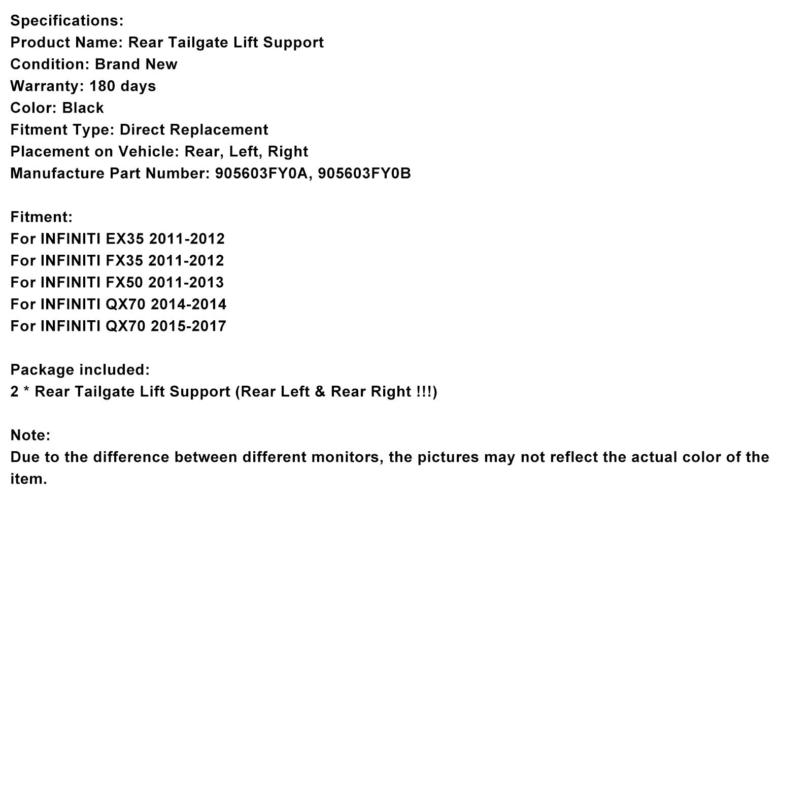 2011-2012 INFINITI EX35 2PCS Rear Electric Tailgate Strut 905603FY0A 905603FY0B