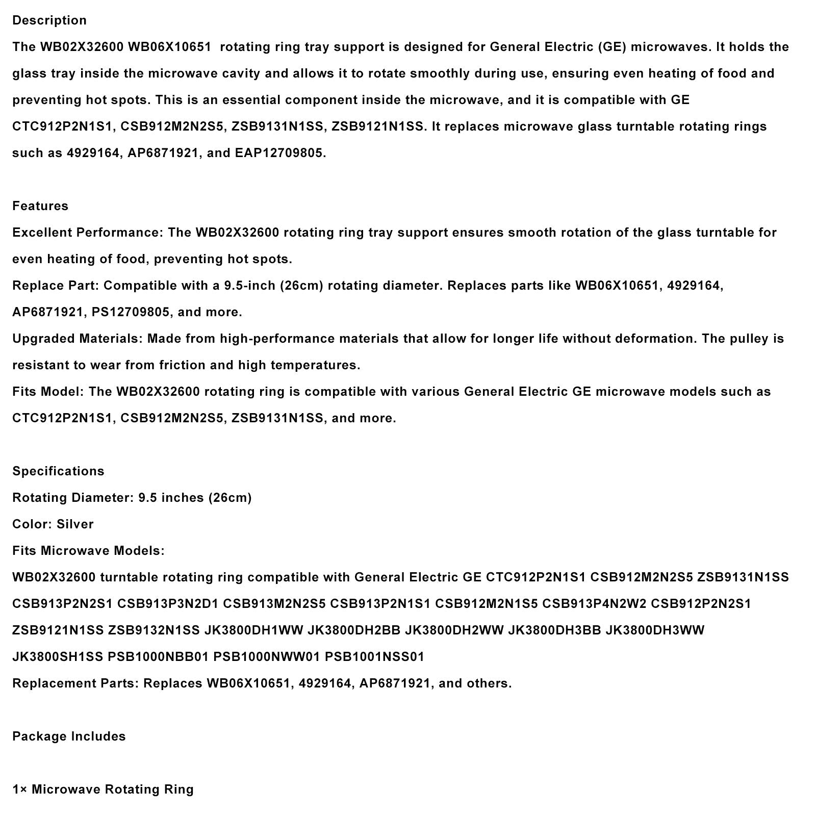 GE Microwave Oven ROLLER RING TRAY SUPPORT WB02X32600 WB06X10651