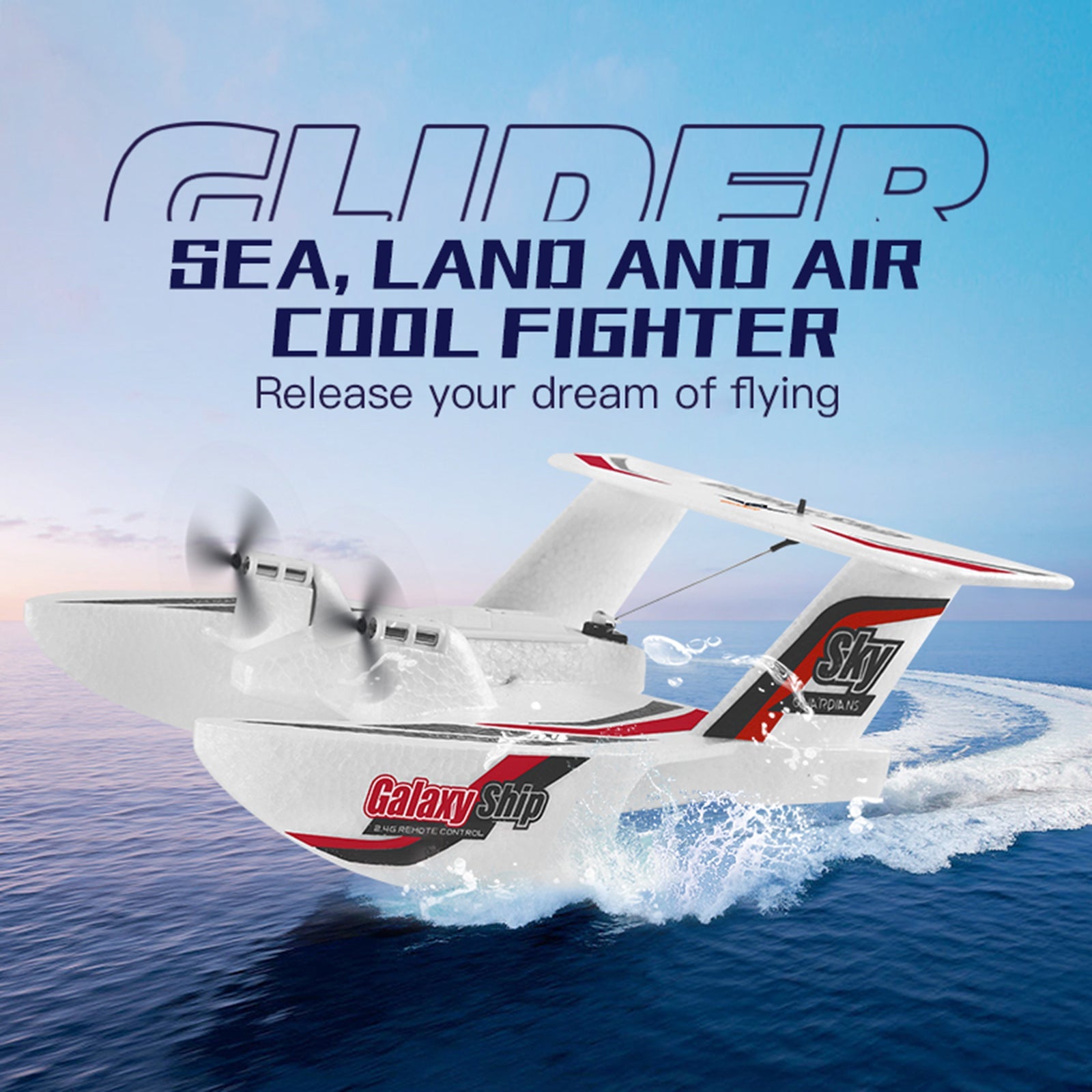 RC Plane For Water Land & Air Aircraft 3Ch Remote With 2 Batteries 2.4Ghz Red