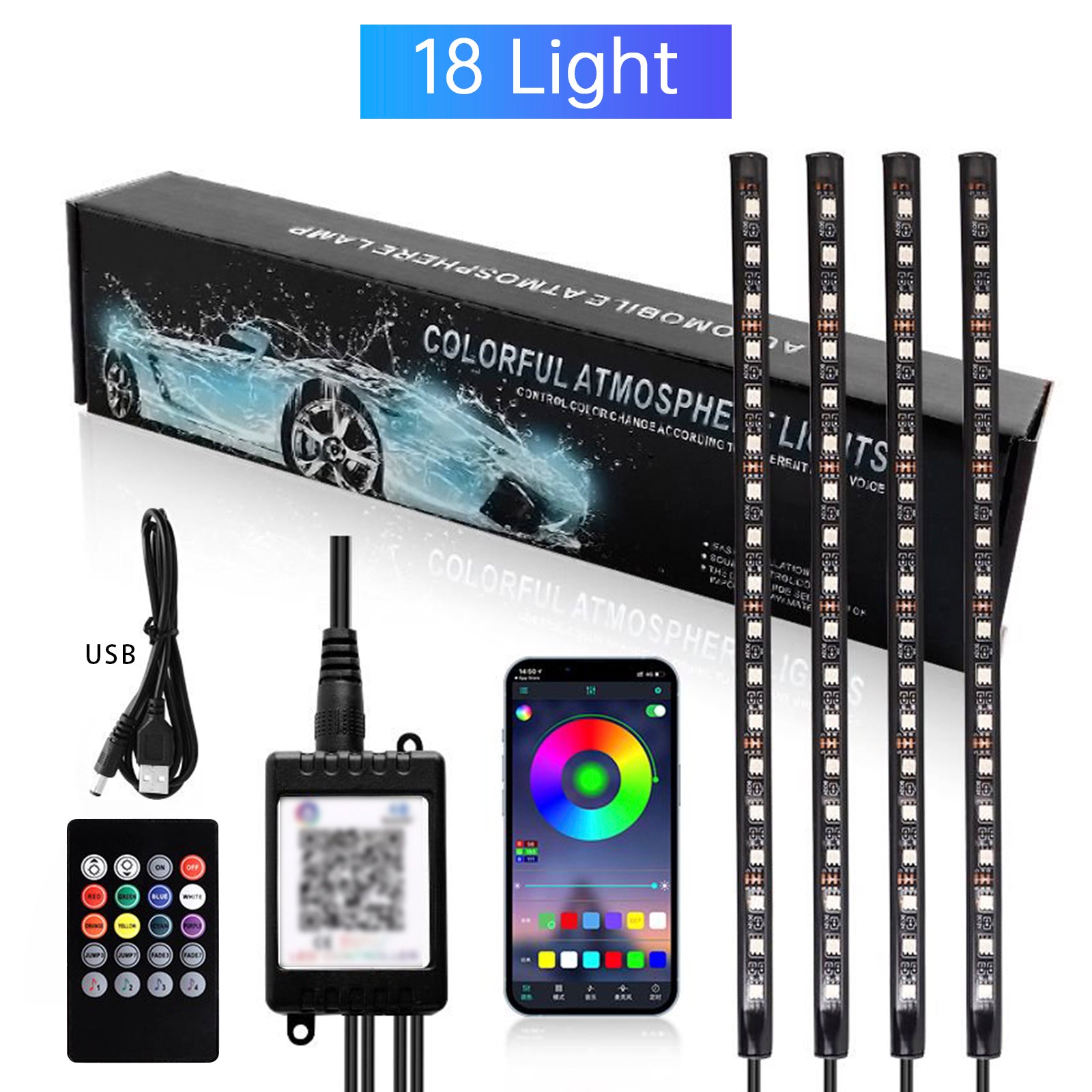 Car Interior Footwell Atmosphere RGB LED Strip Lights With Remote+ APP Control