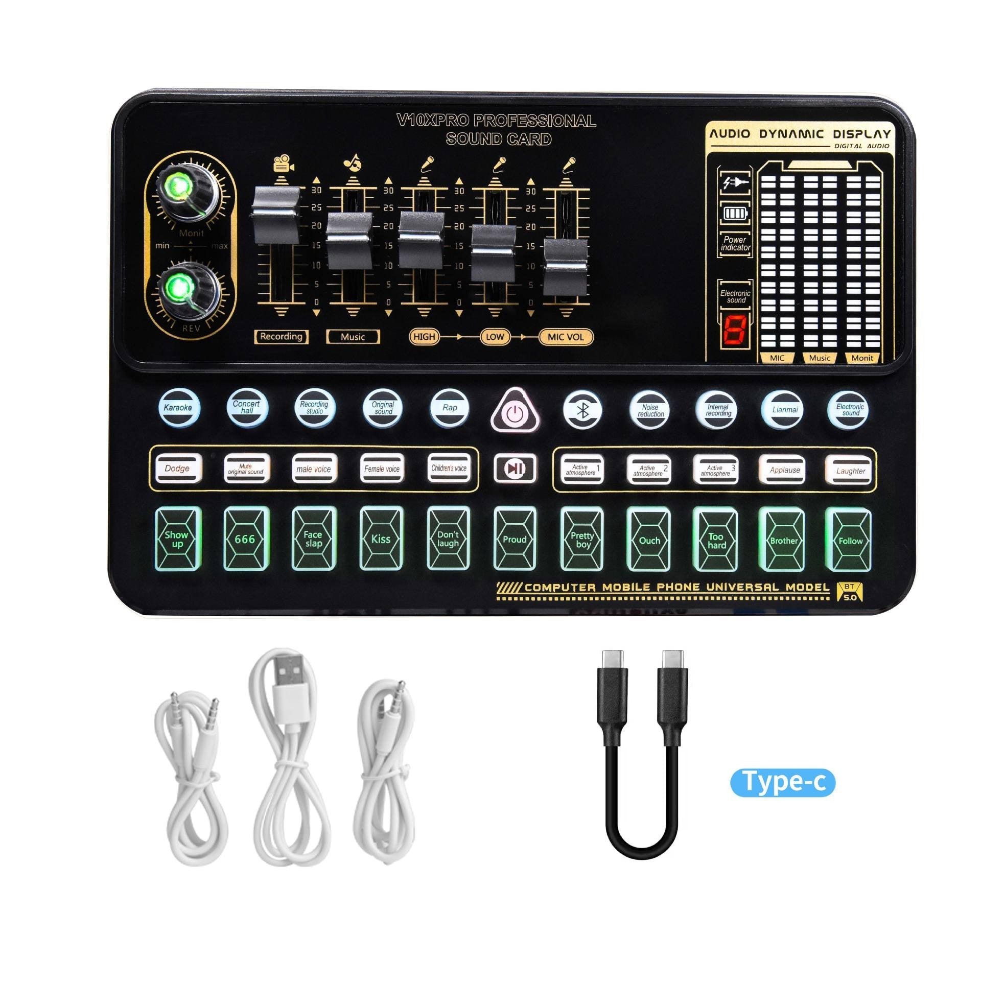 V10 Sound Card Live Sound Card Mobile Phone Karaoke Computer Live Broadcast Tik Tok Equipment