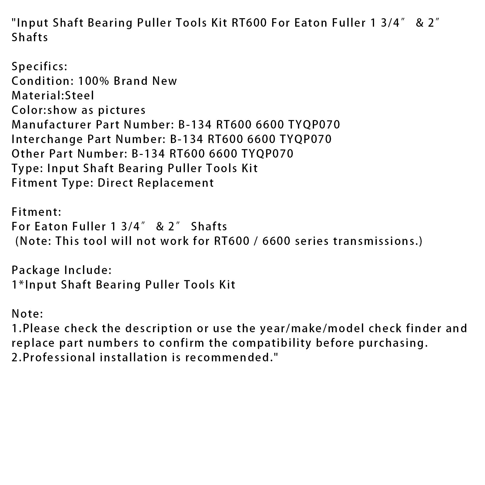 Input Shaft Bearing Puller Tools Kit RT600 For Fuller 1 3/4″ & 2″ Shafts