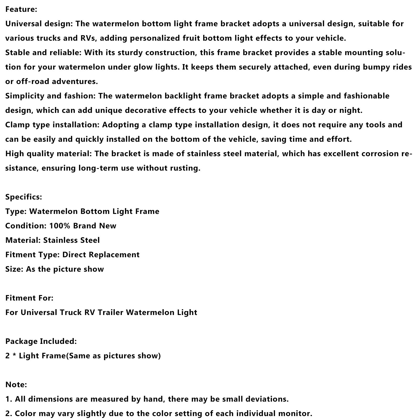 Universal Truck RV Trailer Watermelon Light 2PCS Watermelon Under Glow Frame Bracket Universal Clamp Style Mount