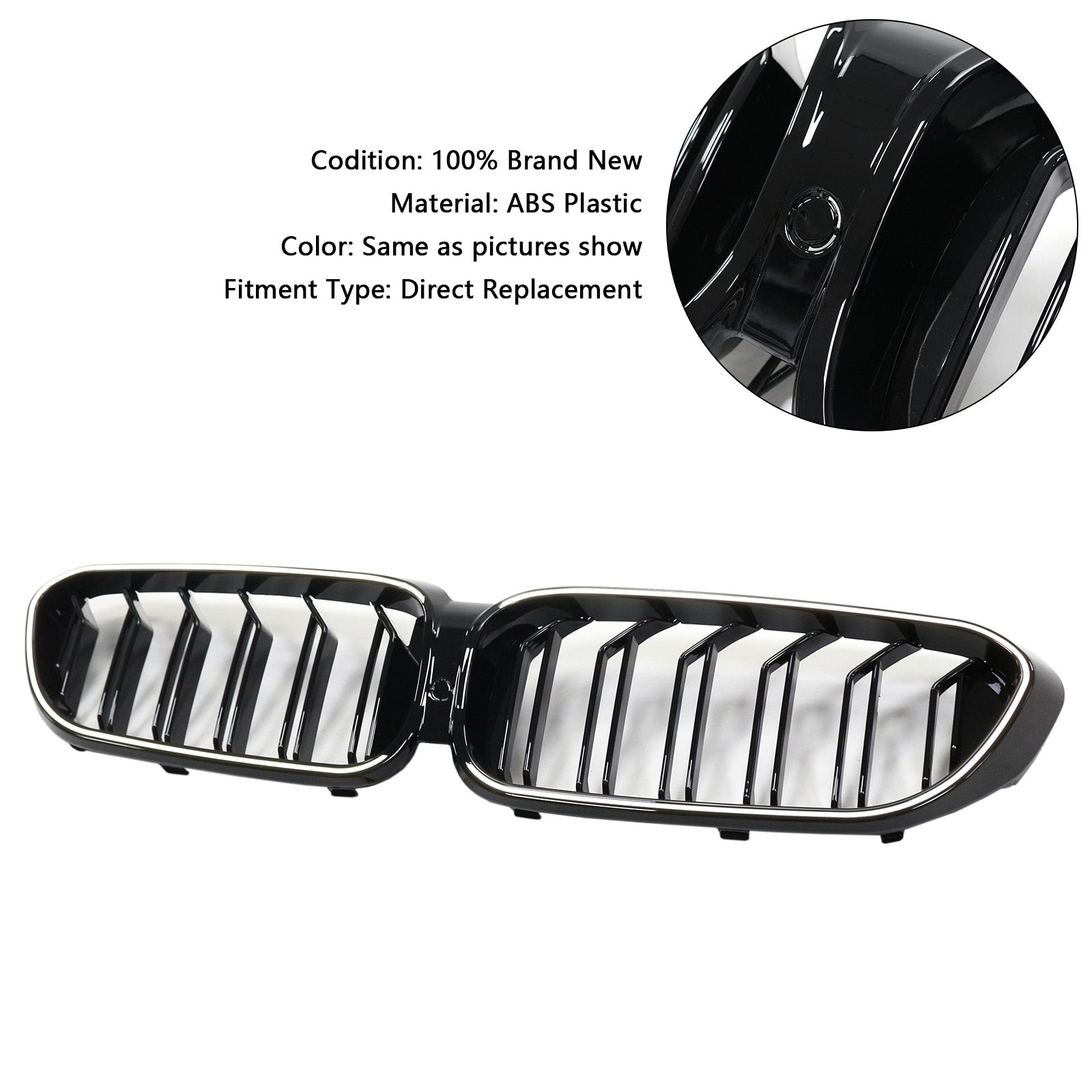 Double Slat Front Kidney Grille Fit BMW 5 Series G30 G31 2017-2020 Gloss Black