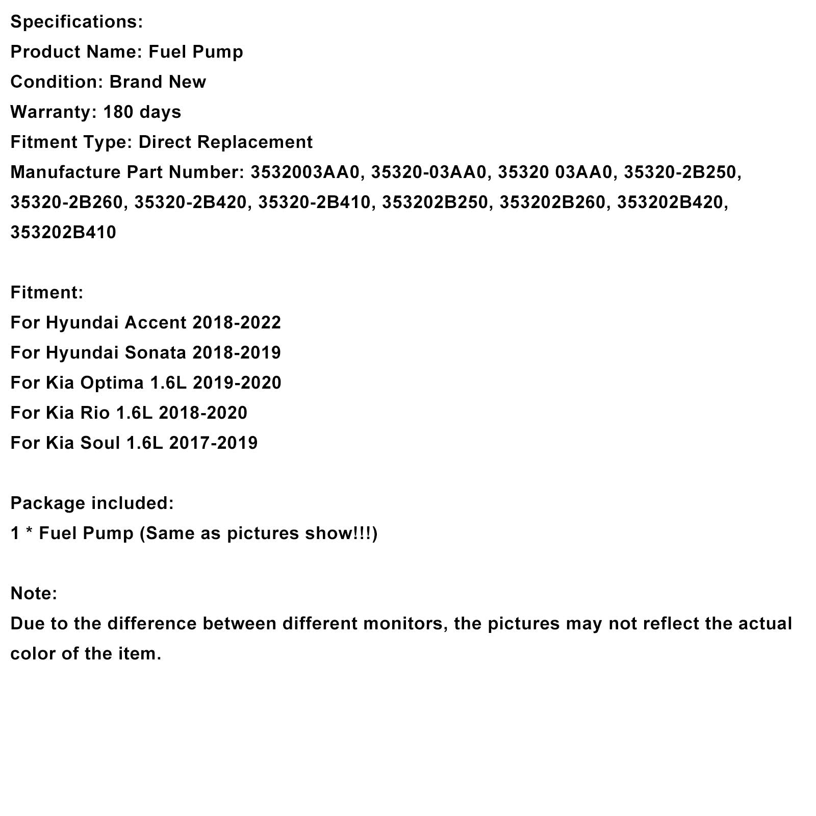 2019-2020 Kia Optima 1.6L High Pressure Fuel Pump 35320-2B250