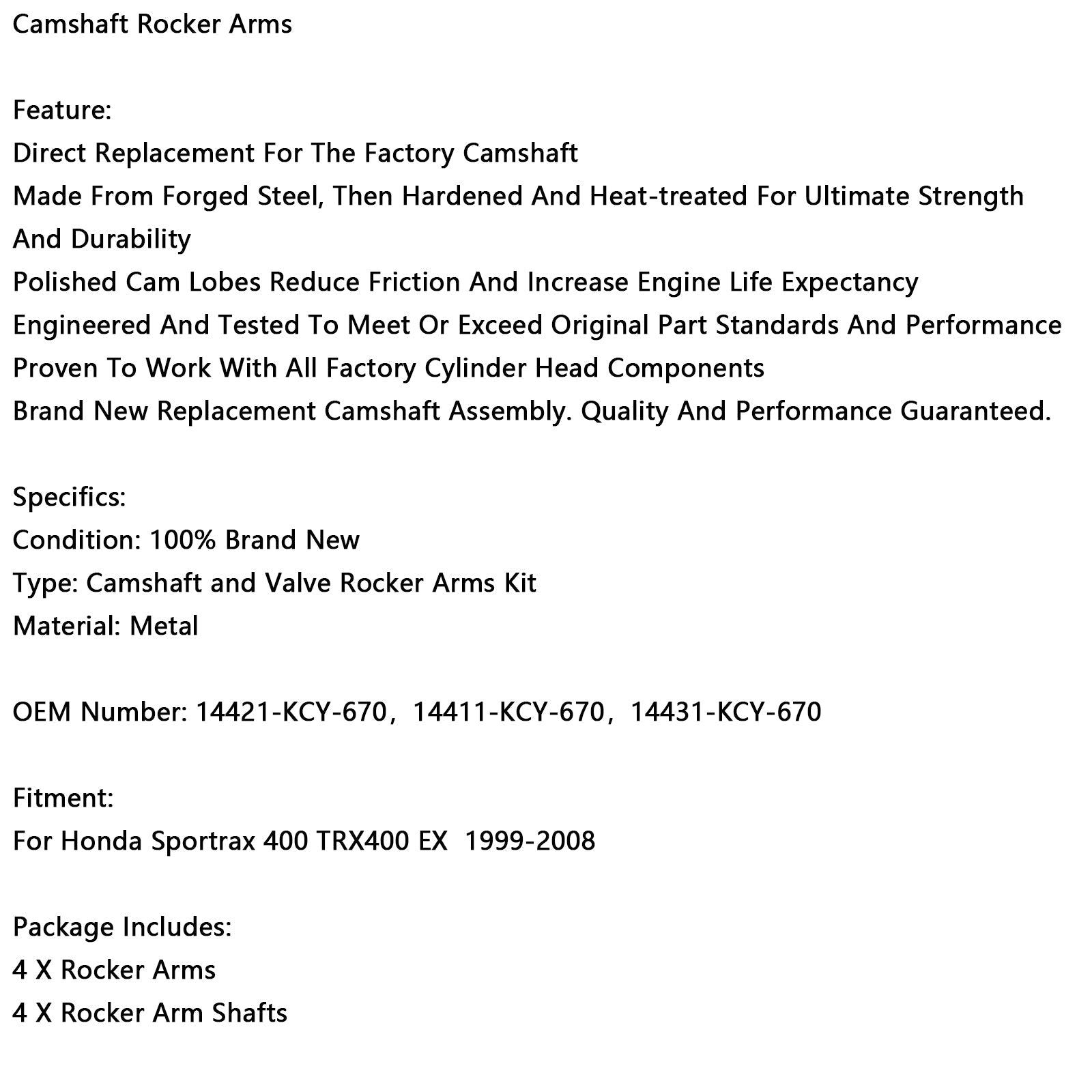 14421-KCY-670 Camshaft Rocker Arm For Honda Sportrax 400 TRX400EX 1999-2008