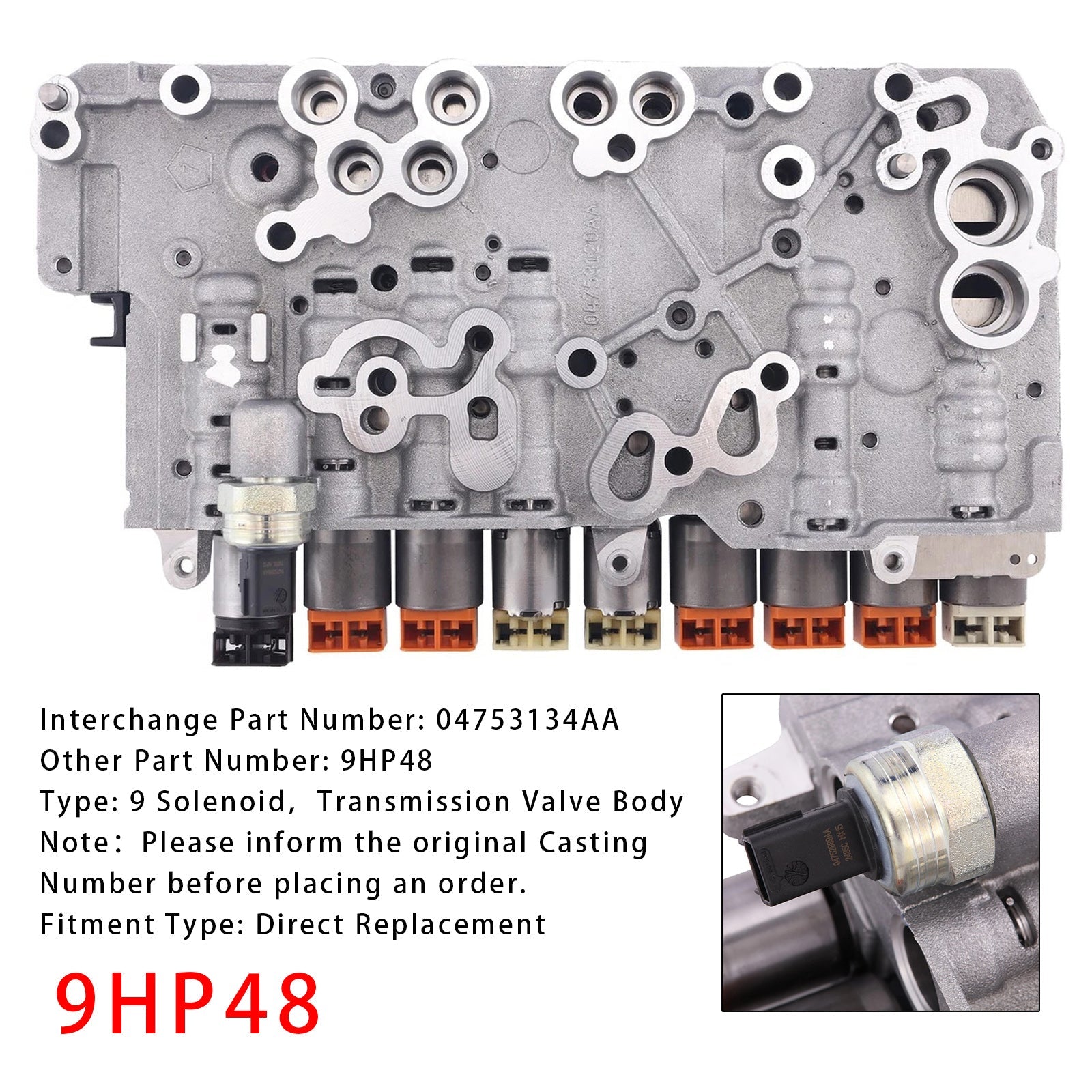 2014-2017 Jeep Cherokee Chrysler Transmission Valve Body With 9 Solenoids 9HP48 04753134AA