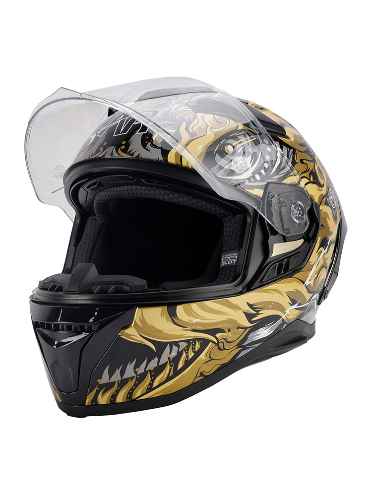 DOT Motorcycle Helmet Adult Street Full Face Black gold