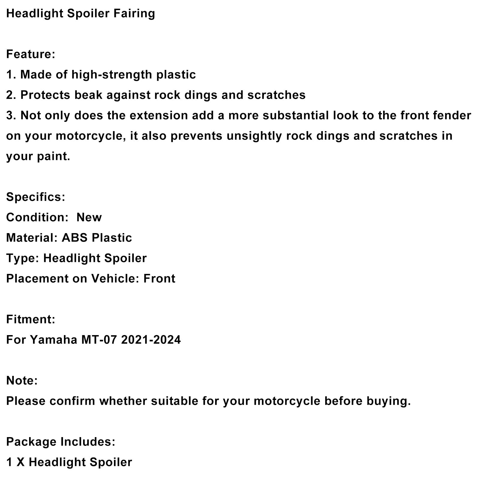 2021-2024 Yamaha MT-07 Front Fender Beak Extension Fairing Spoiler