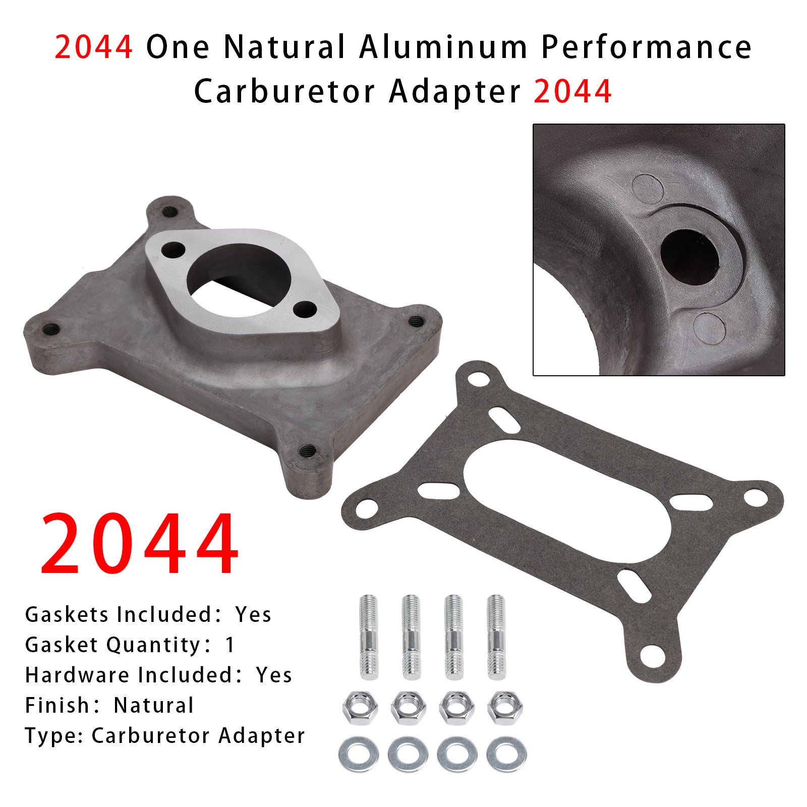 2044 One Natural Aluminum Performance Carburetor Adapter 2044