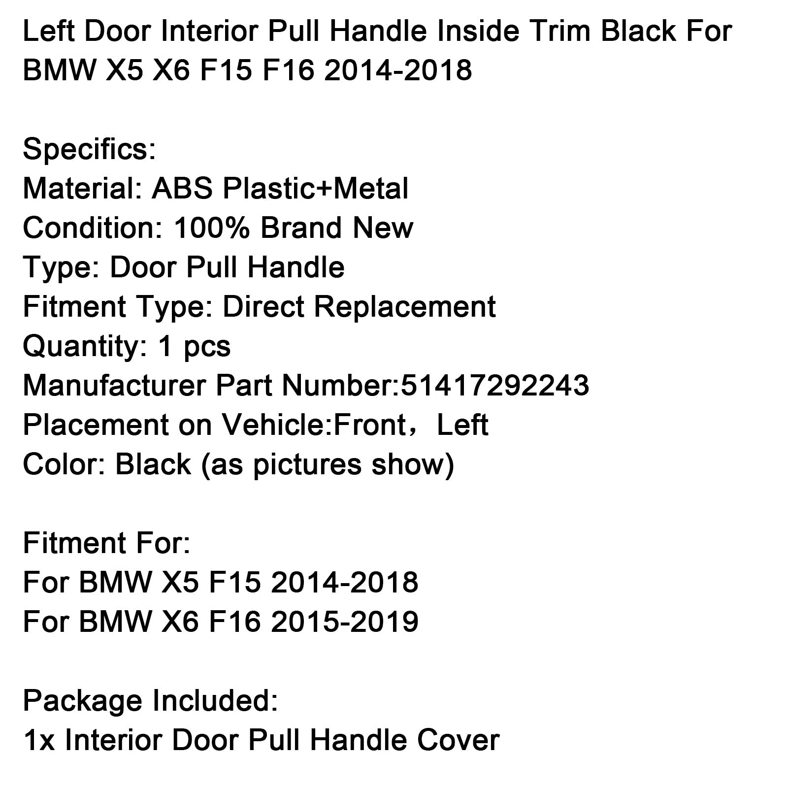Left Inner Door Panel Handle Pull Trim Cover For BMW X5 X6 F15 F16 F85 F86