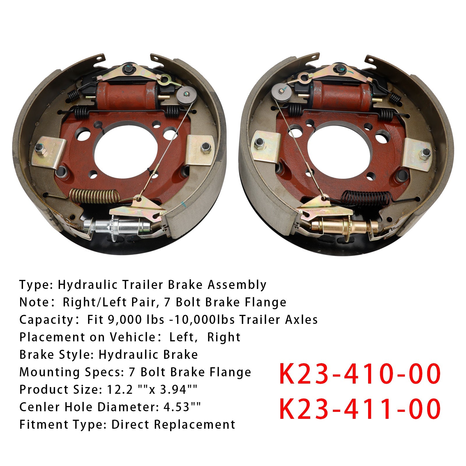 2PCS 12-1/4" X 3-3/8" (12.25" X 3.375") Hydraulic Trailer Brake Assembly